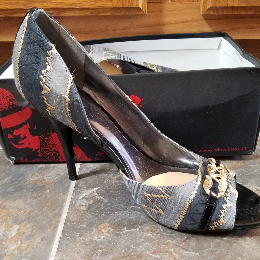 Black silver and gold heels
